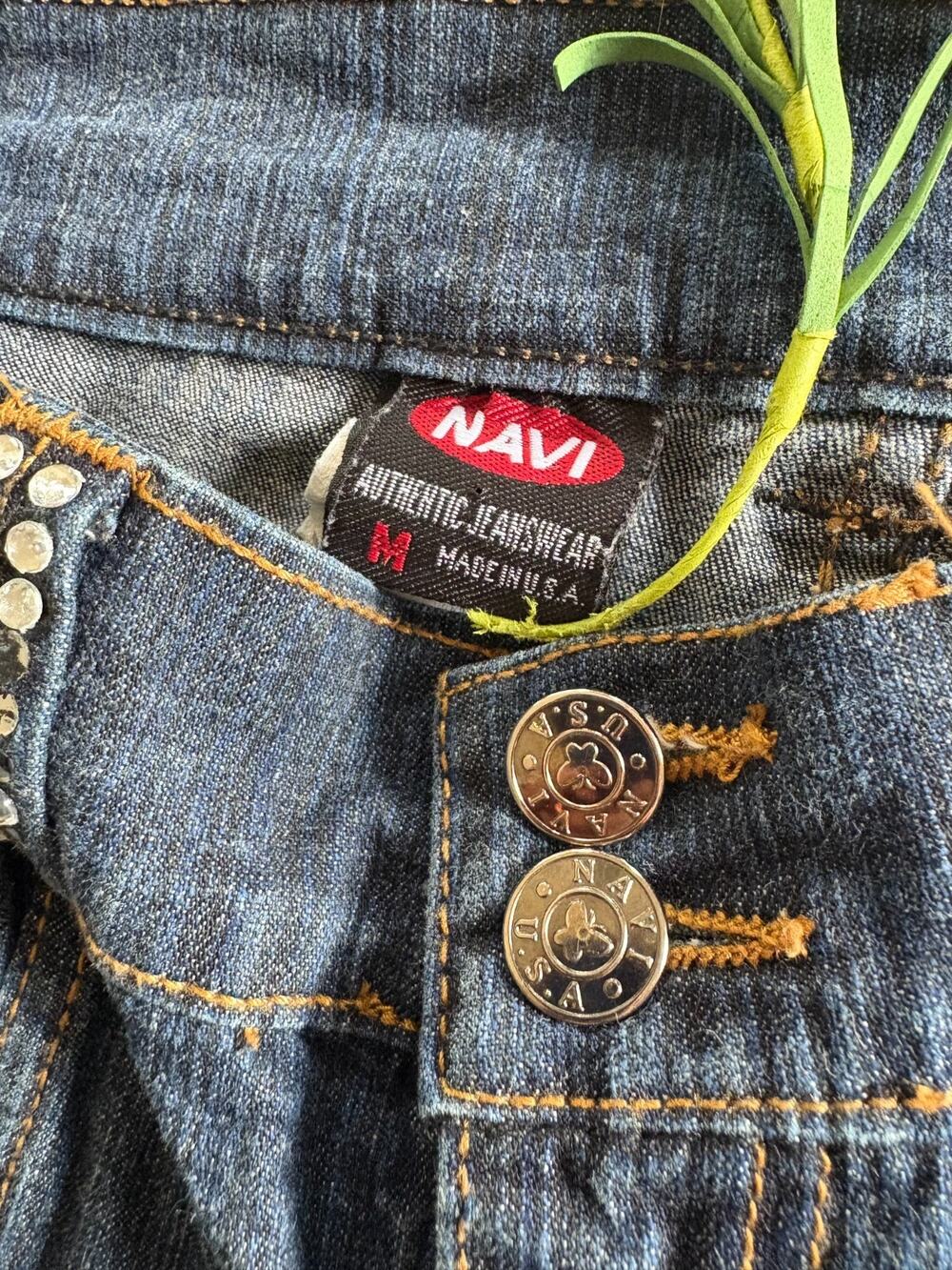 Navi Jeans Flare Leg Embellished Denim Jeans Dark Wash Medium Y2K